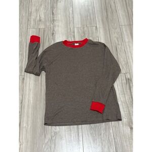 WIHOLL Womens Brown Heathered Long Sleeve Top RedContrast Ringer Crewneck Medium